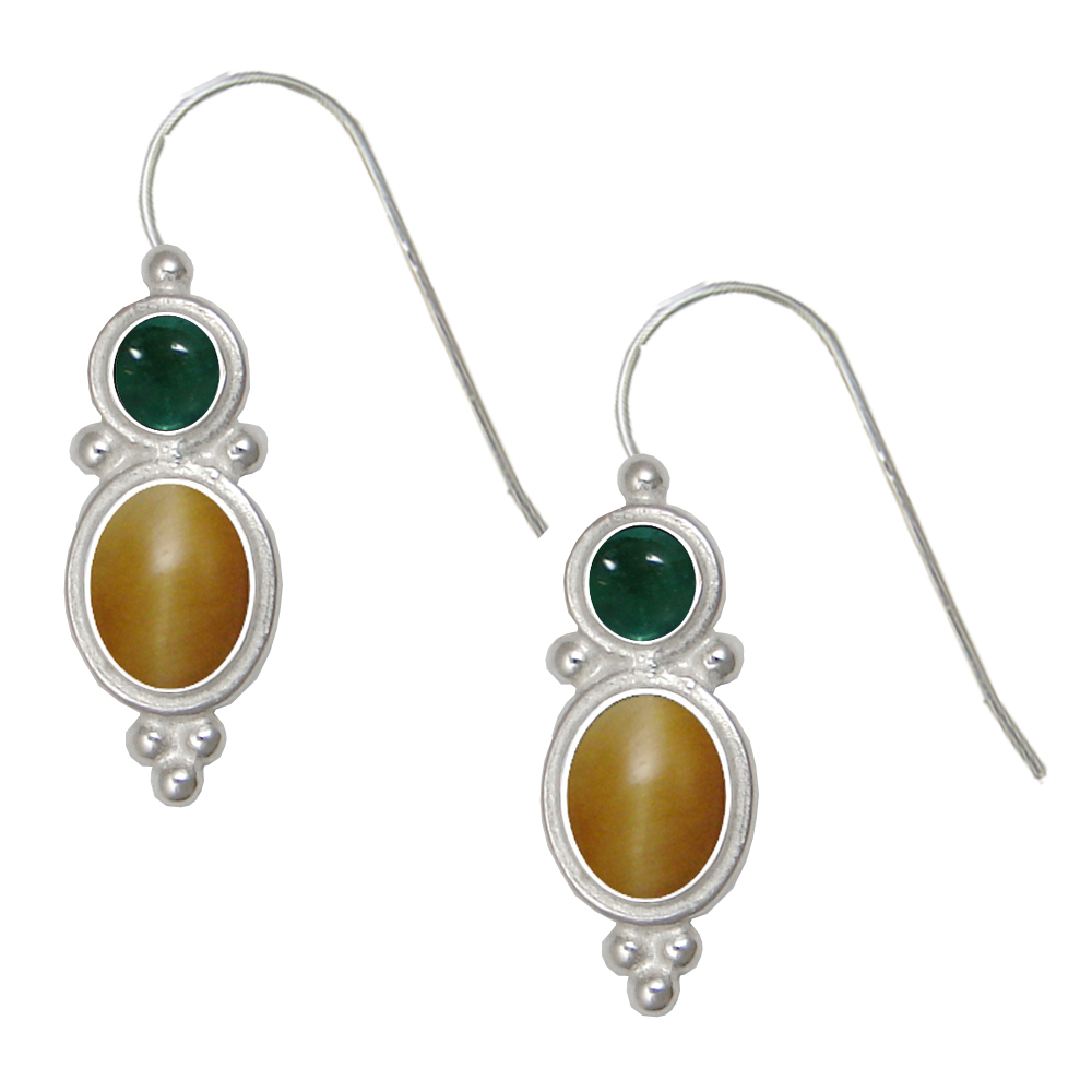 Sterling Silver Drop Dangle Earrings Honey Tiger Eye And Fluorite